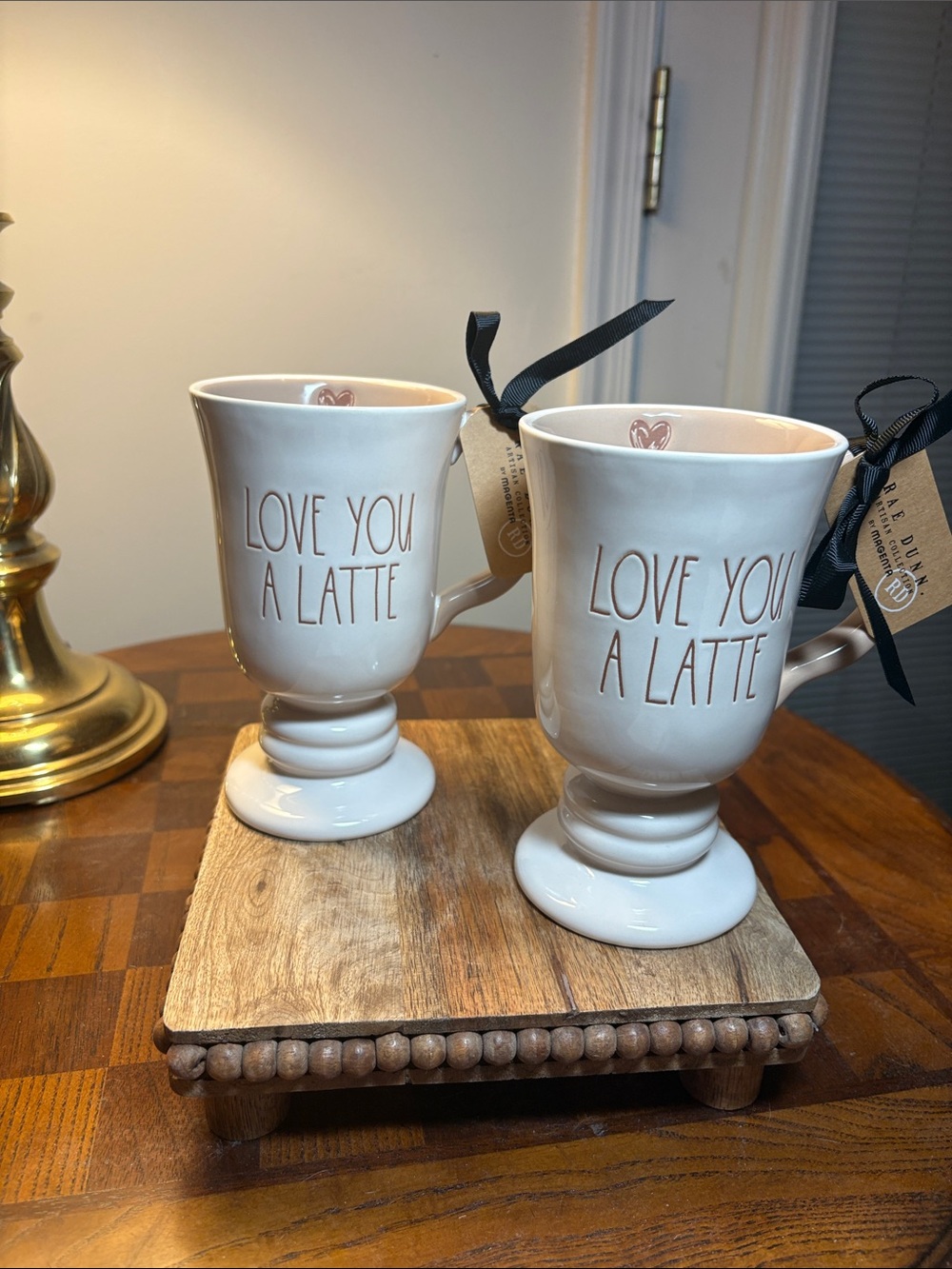 Rae Dunn Cream Pedestal Mugs - 'Love You A Latte' (Pair)